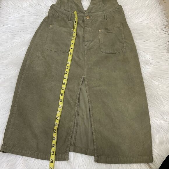 ZARA khaki corduroy pinafore midi cotton overall dress M - Picture 9 of 15